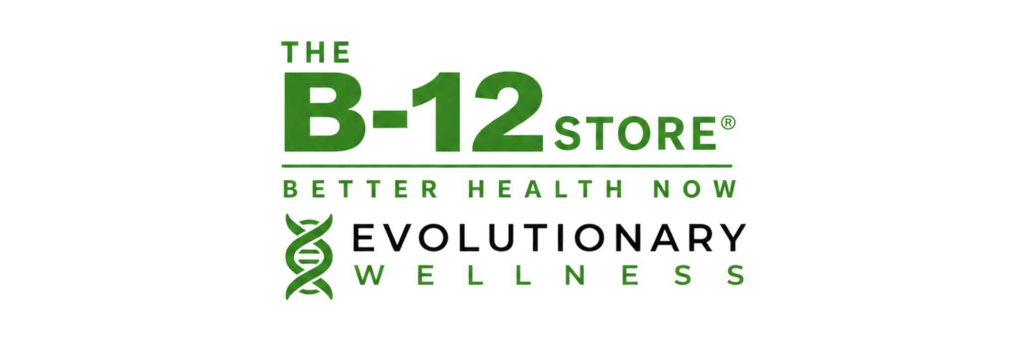 The B-12 Store logo with statement of better health now and evolutionary wellness