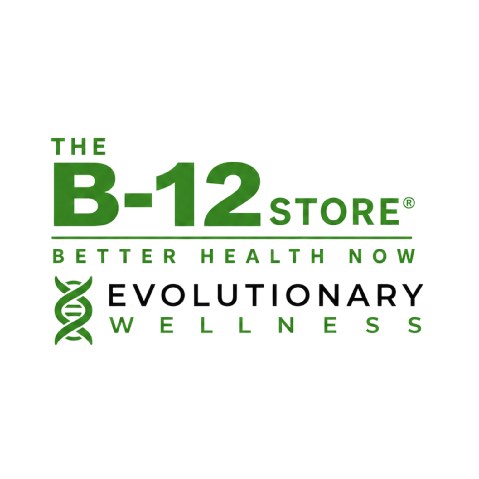The B-12 Store logo with statement of better health now and evolutionary wellness