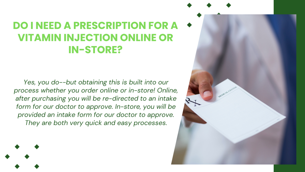 A healthcare provider's hand holding out a prescription sheet, illustrating the process of obtaining a prescription for vitamin injections when ordering online or in-store.