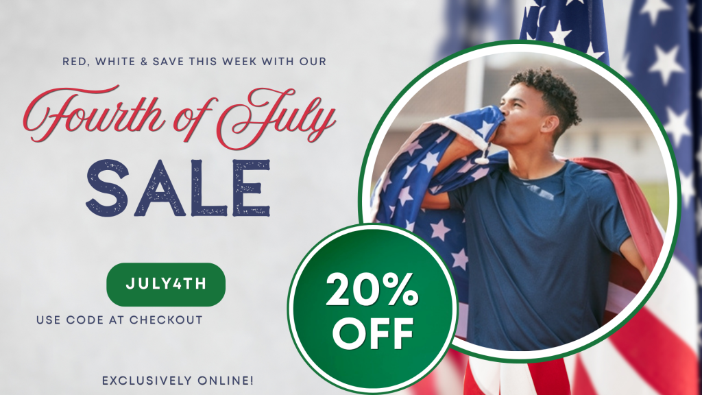 red, white and save this weekend with 4th of July Sale! 20% Off. Exclusively online. Use code: JULY4TH at checkout.