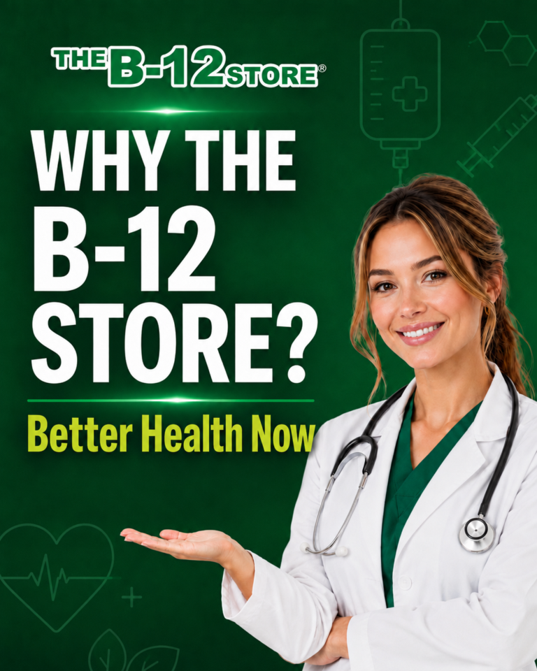 image of a female doctor with the phrase why the B-12 Store? ending in better health now